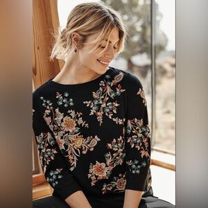 J.Jill Embroidered Floral Knit Tunic | Artsy Boho Lagenlook Top | Size Large